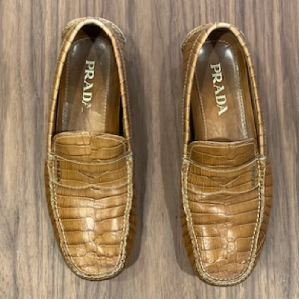 Prada Men's Beige Crocodile Leather Loafers